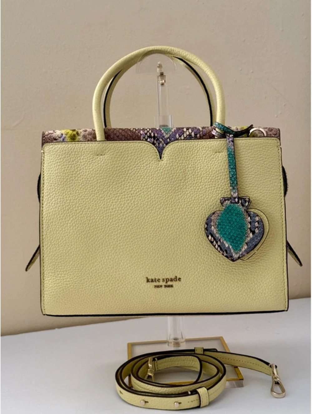 Kate Spade Spencer Snake Embossed Medium Satchel Yellow Leather Bag